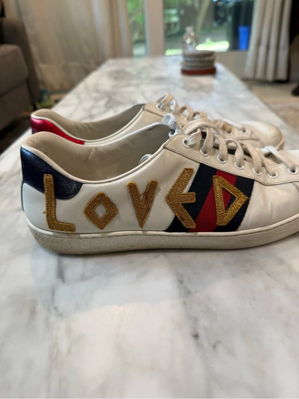 Gucci Ace LOVED Leather Sneakers Men’s US 10 White Web Stripe Made In Italy